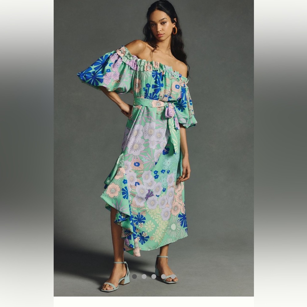 Anthropologie Oopscool Off-The-Shoulder Floral Printed Dress Size M